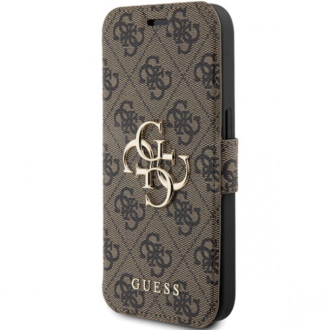 Guess iPhone 15 Pro 4G Big Metal Logo Θήκη Πορτοφόλι με Επένδυση Συνθετικού Δέρματος - Brown - GUBKP15L4GMGBR