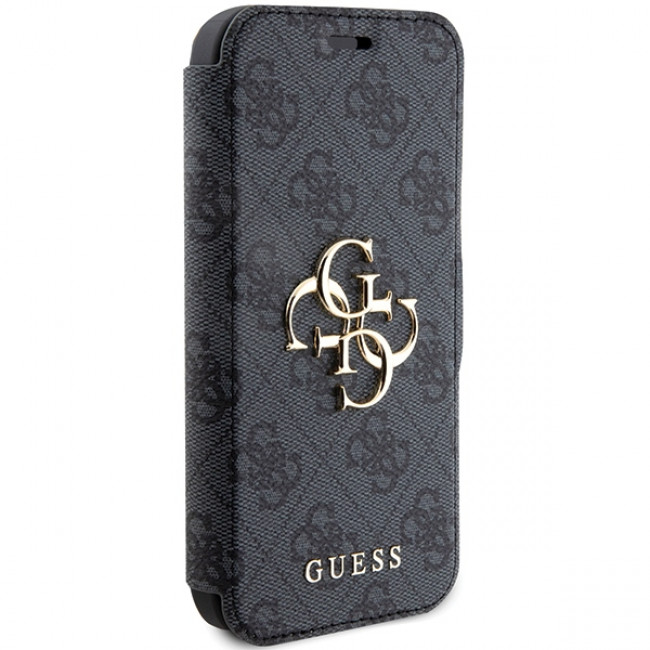 Guess iPhone 15 Pro 4G Big Metal Logo Θήκη Πορτοφόλι με Επένδυση Συνθετικού Δέρματος - Grey - GUBKP15L4GMGGR