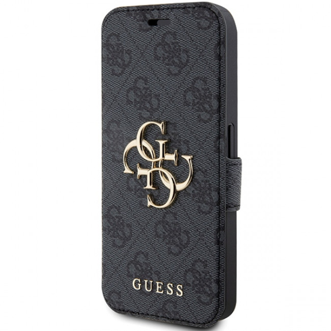 Guess iPhone 15 Pro 4G Big Metal Logo Θήκη Πορτοφόλι με Επένδυση Συνθετικού Δέρματος - Grey - GUBKP15L4GMGGR