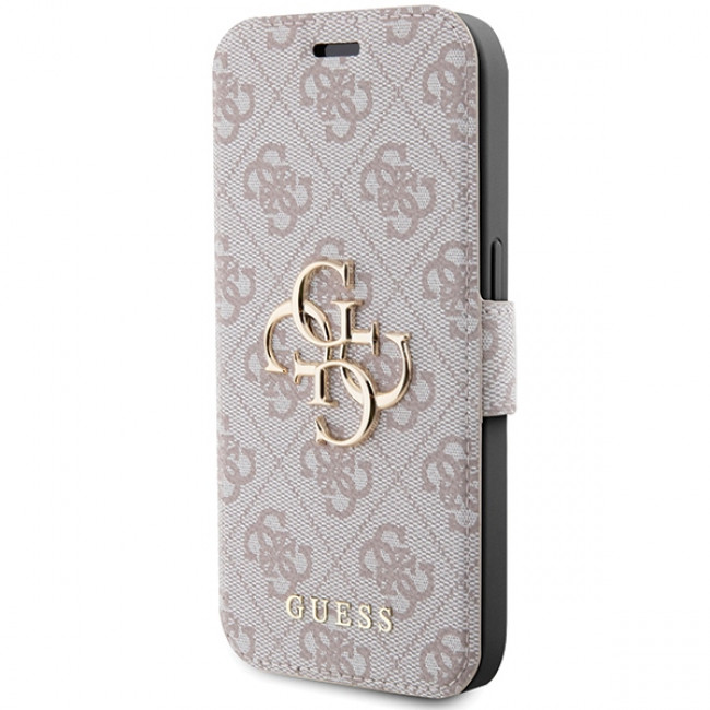 Guess iPhone 15 Pro 4G Big Metal Logo Θήκη Πορτοφόλι με Επένδυση Συνθετικού Δέρματος - Pink - GUBKP15L4GMGPI