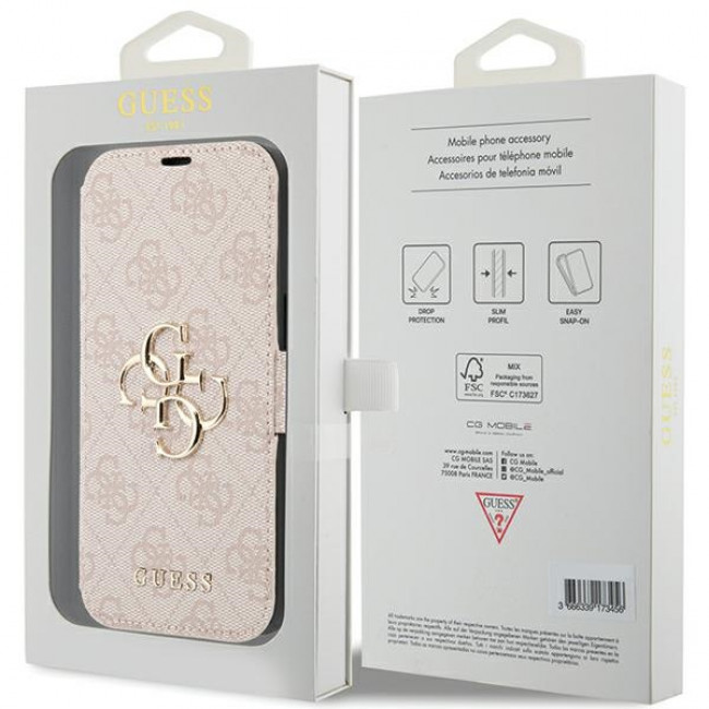 Guess iPhone 15 4G Big Metal Logo Θήκη Πορτοφόλι με Επένδυση Συνθετικού Δέρματος - Pink - GUBKP15S4GMGPI