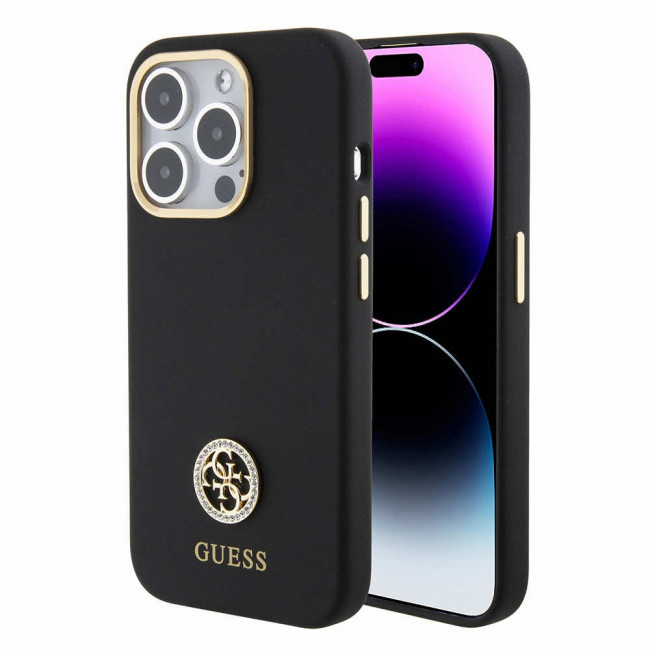 Guess iPhone 15 Pro Silicone Logo Strass 4G Σκληρή Θήκη με Πλαίσιο Σιλικόνης - Black - GUHCP15LM4DGPK