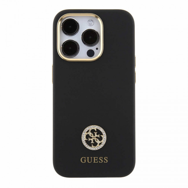 Guess iPhone 15 Pro Silicone Logo Strass 4G Σκληρή Θήκη με Πλαίσιο Σιλικόνης - Black - GUHCP15LM4DGPK