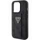 Guess iPhone 15 Pro Max Grip Stand 4G Triangle Strass Logo Θήκη με Επένδυση Συνθετικού Δέρματος και Stand - Black - GUHCP15XPGS4TDK