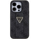 Guess iPhone 15 Pro Max Grip Stand 4G Triangle Strass Logo Θήκη με Επένδυση Συνθετικού Δέρματος και Stand - Black - GUHCP15XPGS4TDK