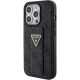 Guess iPhone 15 Pro Max Grip Stand 4G Triangle Strass Logo Θήκη με Επένδυση Συνθετικού Δέρματος και Stand - Black - GUHCP15XPGS4TDK