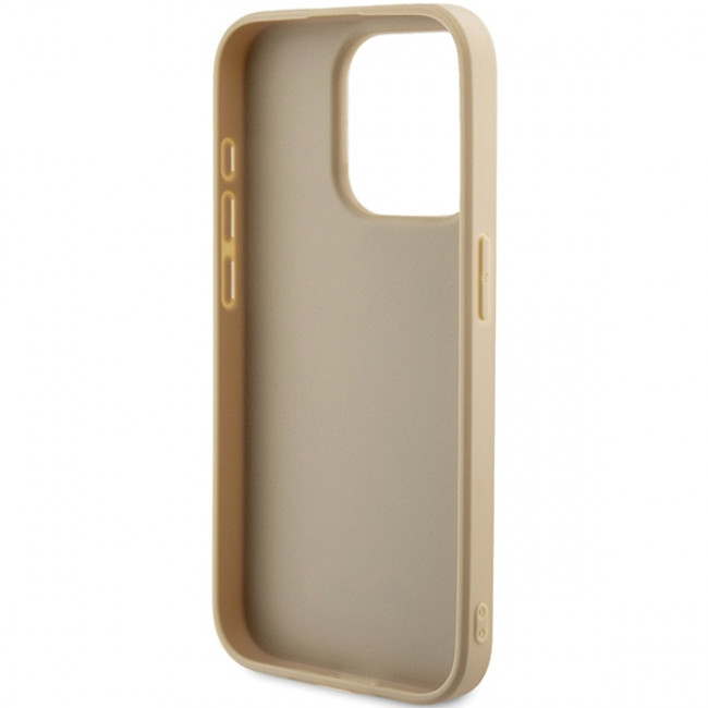 Guess iPhone 15 Pro Saffiano Iridescent Script Σκληρή Θήκη με Επένδυση Συνθετικού Δέρματος και Πλαίσιο Σιλικόνης - Gold - GUHCP15LPSAIRSD