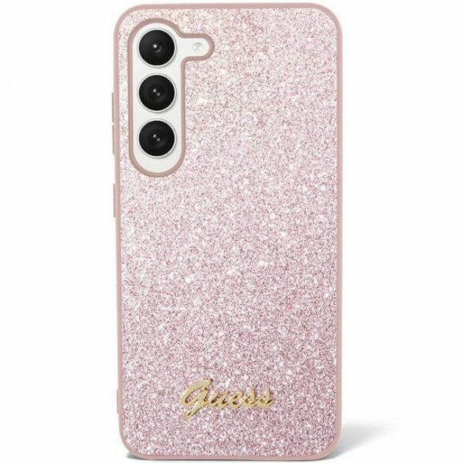 Guess Samsung Galaxy S24 Glitter Script Σκληρή Θήκη με Πλαίσιο Σιλικόνης - Pink - GUHCS24SHGGSHP