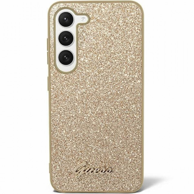 Guess Samsung Galaxy S24+ Glitter Script Σκληρή Θήκη με Πλαίσιο Σιλικόνης - Gold - GUHCS24MHGGSHD