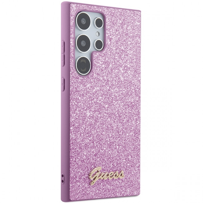 Guess Samsung Galaxy S24 Ultra Glitter Script Σκληρή Θήκη με Πλαίσιο Σιλικόνης - Purple - GUHCS24LHGGSHU