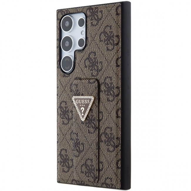 Guess Samsung Galaxy S24 Ultra Grip Stand 4G Triangle Strass Logo Θήκη με Επένδυση Συνθετικού Δέρματος και Stand - Brown - GUHCS24LPGS4TDW