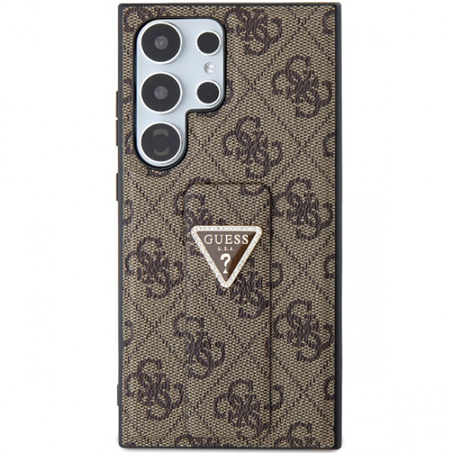 Guess Samsung Galaxy S24 Ultra Grip Stand 4G Triangle Strass Logo Θήκη με Επένδυση Συνθετικού Δέρματος και Stand - Brown - GUHCS24LPGS4TDW