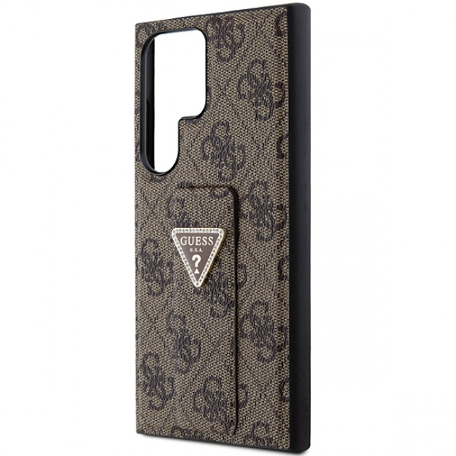 Guess Samsung Galaxy S24 Ultra Grip Stand 4G Triangle Strass Logo Θήκη με Επένδυση Συνθετικού Δέρματος και Stand - Brown - GUHCS24LPGS4TDW