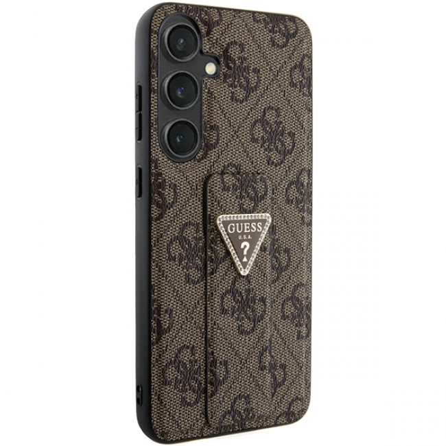 Guess Samsung Galaxy S24+ Grip Stand 4G Triangle Strass Logo Θήκη με Επένδυση Συνθετικού Δέρματος και Stand - Brown - GUHCS24MPGS4TDW