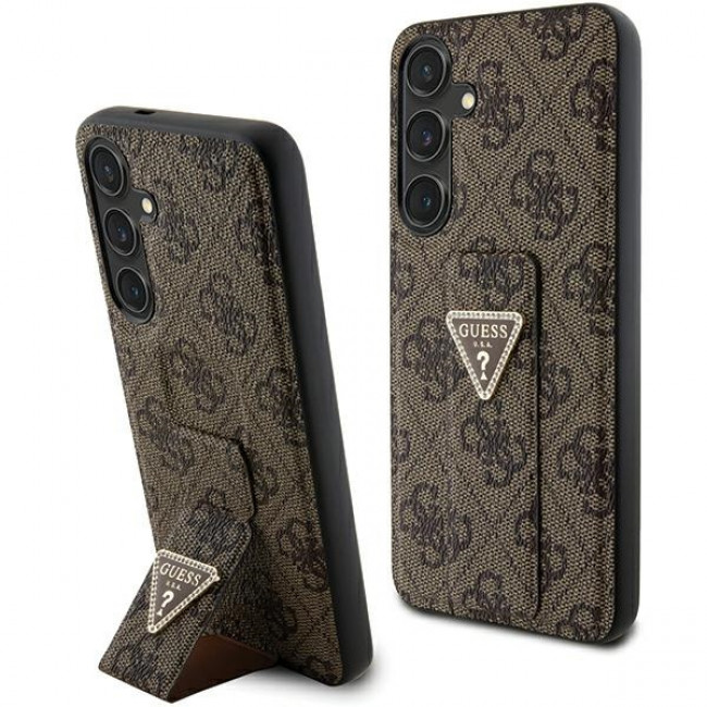 Guess Samsung Galaxy S24+ Grip Stand 4G Triangle Strass Logo Θήκη με Επένδυση Συνθετικού Δέρματος και Stand - Brown - GUHCS24MPGS4TDW