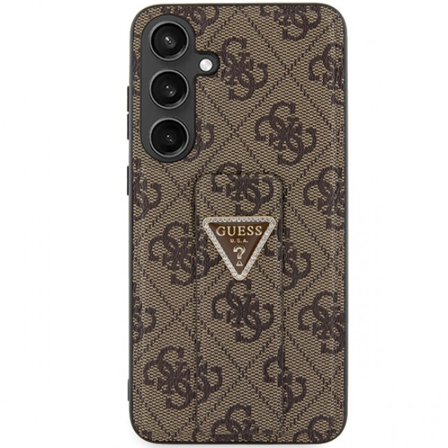 Guess Samsung Galaxy S24+ Grip Stand 4G Triangle Strass Logo Θήκη με Επένδυση Συνθετικού Δέρματος και Stand - Brown - GUHCS24MPGS4TDW