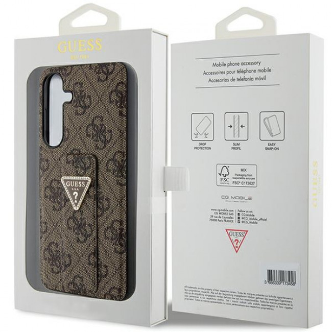 Guess Samsung Galaxy S24 Grip Stand 4G Triangle Strass Logo Θήκη με Επένδυση Συνθετικού Δέρματος και Stand - Brown - GUHCS24SPGS4TDW