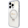 Guess iPhone 15 Pro Ring Stand Script Glitter Magsafe Σκληρή Θήκη με Πλαίσιο Σιλικόνης και MagSafe / Stand - Clear - GUHMP15LHRSGSD