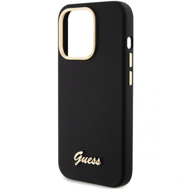 Guess iPhone 15 Pro Silicone Script Metal Logo and Frame Σκληρή Θήκη με Πλαίσιο Σιλικόνης - Black - GUHCP15LSMBSLK