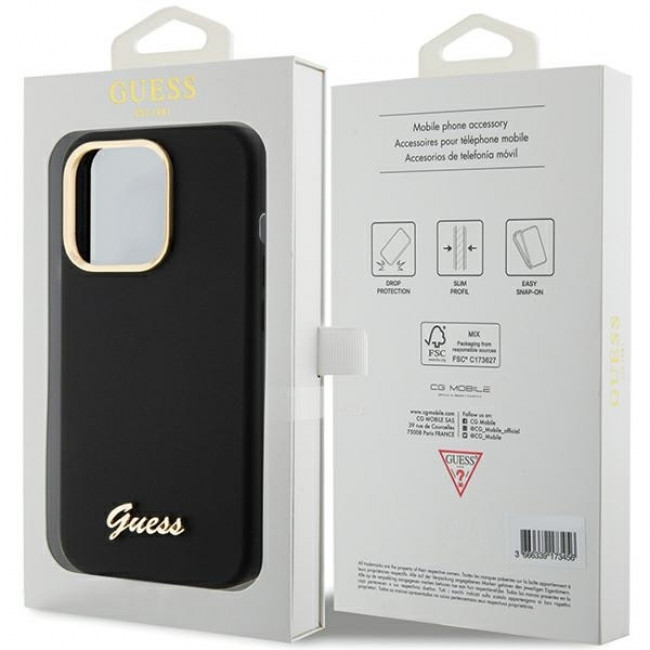 Guess iPhone 15 Pro Silicone Script Metal Logo and Frame Σκληρή Θήκη με Πλαίσιο Σιλικόνης - Black - GUHCP15LSMBSLK