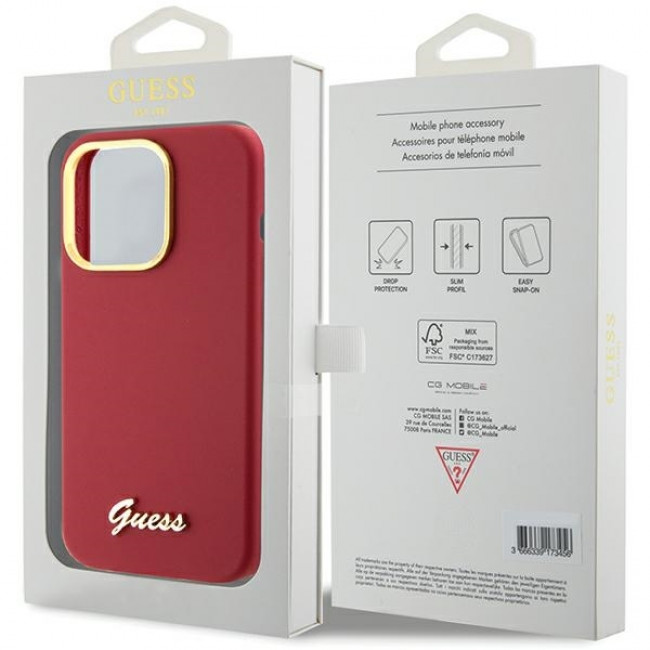 Guess iPhone 15 Pro Silicone Script Metal Logo and Frame Σκληρή Θήκη με Πλαίσιο Σιλικόνης - Magenta - GUHCP15LSMBSLM