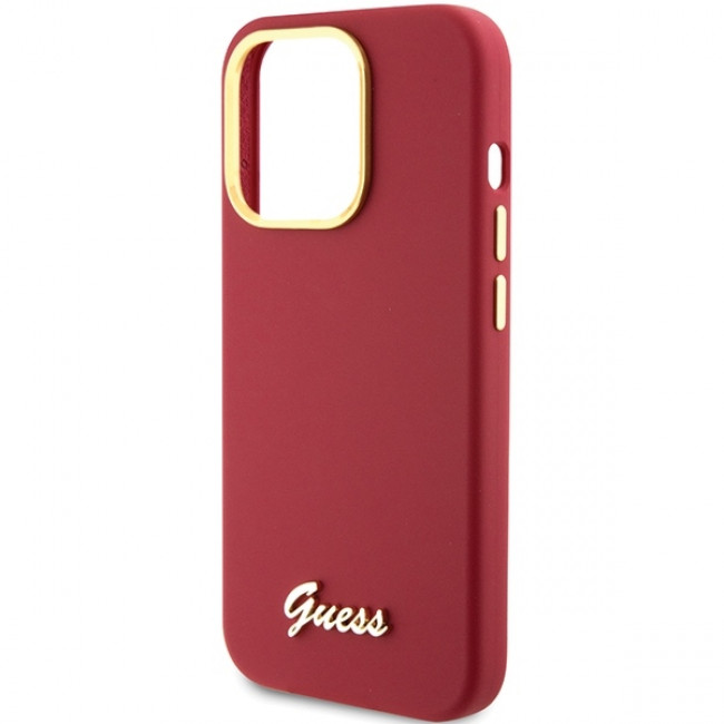 Guess iPhone 15 Pro Silicone Script Metal Logo and Frame Σκληρή Θήκη με Πλαίσιο Σιλικόνης - Magenta - GUHCP15LSMBSLM