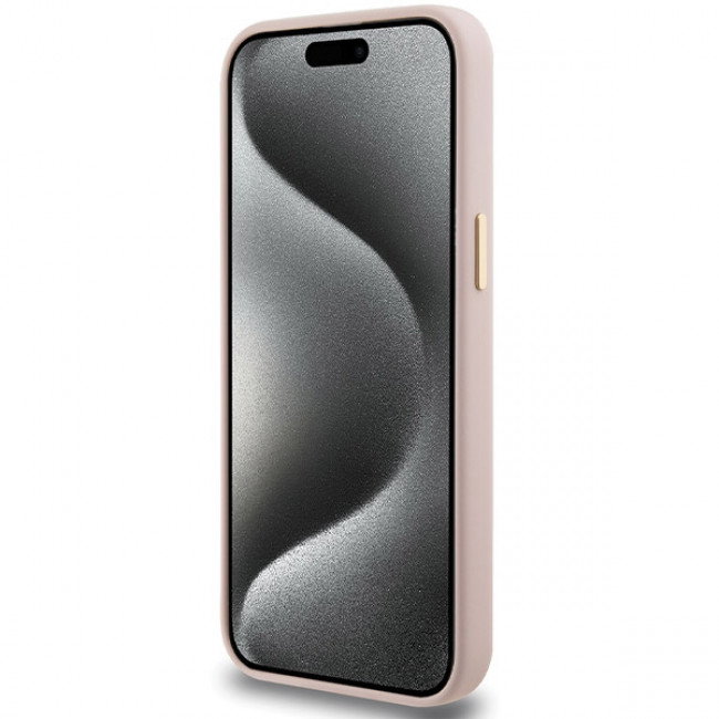 Guess iPhone 15 Pro Silicone Script Metal Logo and Frame Σκληρή Θήκη με Πλαίσιο Σιλικόνης - Pink - GUHCP15LSMBSLP