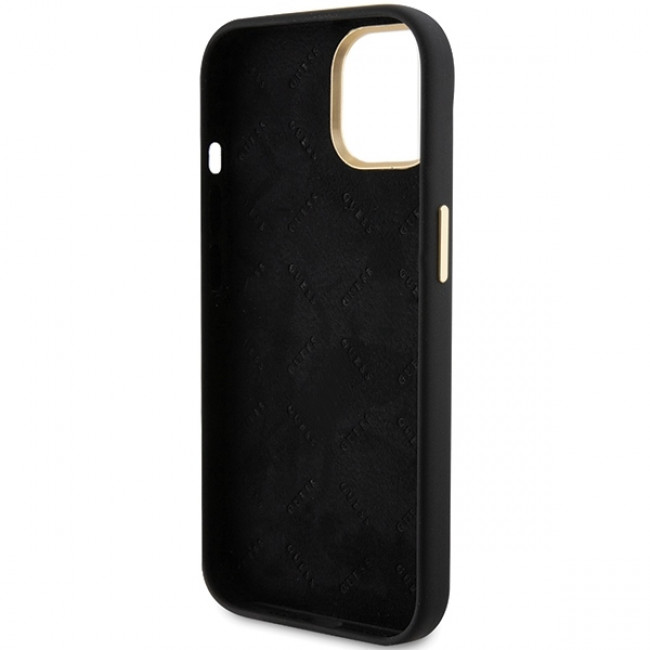 Guess iPhone 15 Silicone Script Metal Logo and Frame Σκληρή Θήκη με Πλαίσιο Σιλικόνης - Black - GUHCP15SSMBSLK