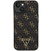 Guess iPhone 15 Plus - 4G Triangle Metal Logo Σκληρή Θήκη με Επένδυση Συνθετικού Δέρματος και Πλαίσιο Σιλικόνης - Black - GUHCP15MPG4GPK