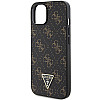 Guess iPhone 15 Plus - 4G Triangle Metal Logo Σκληρή Θήκη με Επένδυση Συνθετικού Δέρματος και Πλαίσιο Σιλικόνης - Black - GUHCP15MPG4GPK