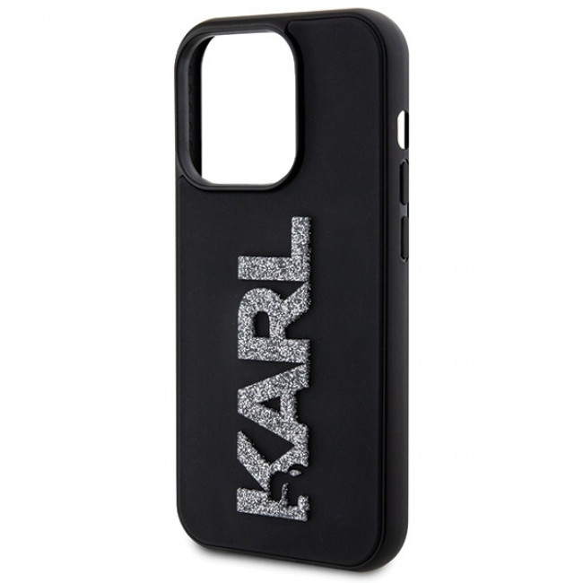 Karl Lagerfeld iPhone 15 Pro - 3D Rubber Glitter Logo Σκληρή Θήκη με Πλαίσιο Σιλικόνης - Black - KLHCP15L3DMBKCK