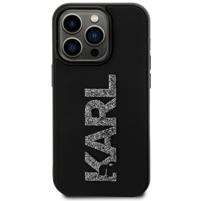 Karl Lagerfeld iPhone 15 Pro - 3D Rubber Glitter Logo Σκληρή Θήκη με Πλαίσιο Σιλικόνης - Black - KLHCP15L3DMBKCK