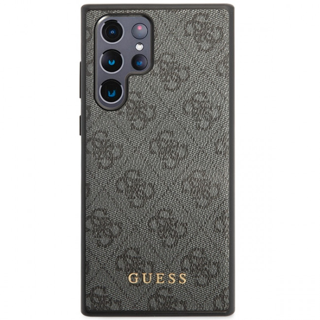 Guess Samsung Galaxy S24 Ultra - 4G Metal Gold Logo Σκληρή Θήκη με Επένδυση Συνθετικού Δέρματος - Black - GUHCS24LG4GFGR