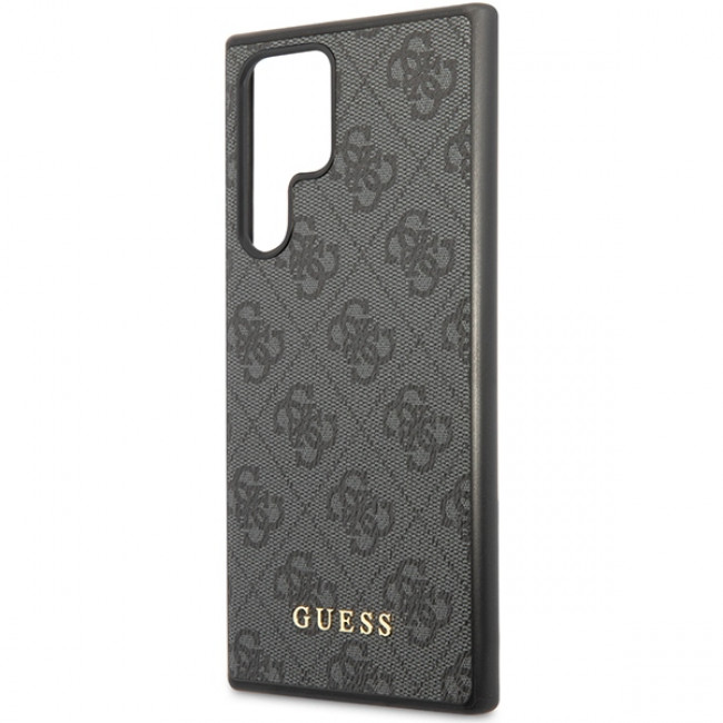 Guess Samsung Galaxy S24 Ultra - 4G Metal Gold Logo Σκληρή Θήκη με Επένδυση Συνθετικού Δέρματος - Black - GUHCS24LG4GFGR