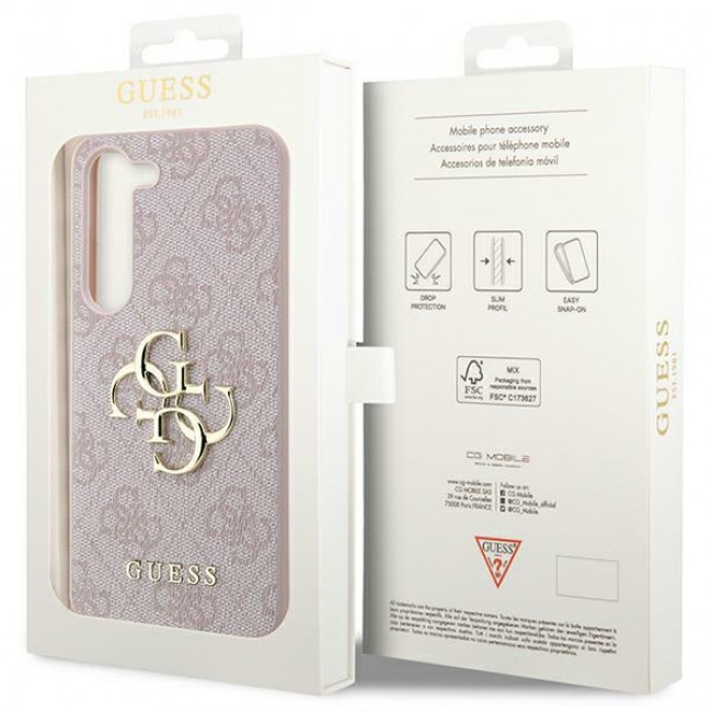 Guess Samsung Galaxy S24 - 4G Big Metal Logo Θήκη με Επένδυση Συνθετικού Δέρματος - Pink - GUHCS24S4GMGPI