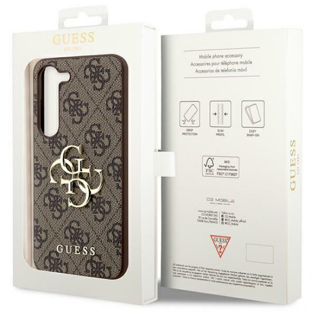 Guess Samsung Galaxy S24 - 4G Big Metal Logo Θήκη με Επένδυση Συνθετικού Δέρματος - Brown - GUHCS24S4GMGBR