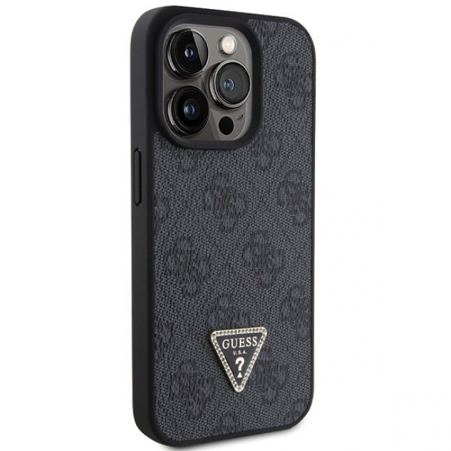 Guess iPhone 15 Pro Leather 4G Diamond Triangle Θήκη με Επένδυση Συνθετικού Δέρματος - Black - GUHCP15LP4TDPK