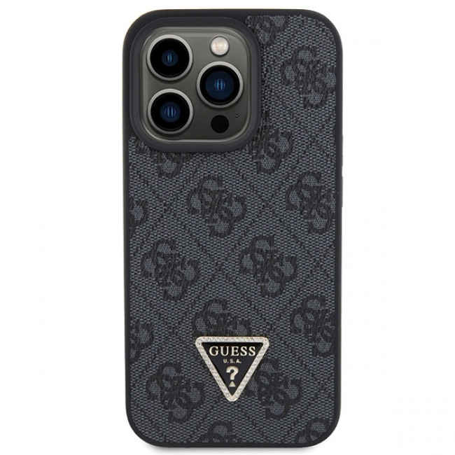 Guess iPhone 15 Pro Leather 4G Diamond Triangle Θήκη με Επένδυση Συνθετικού Δέρματος - Black - GUHCP15LP4TDPK