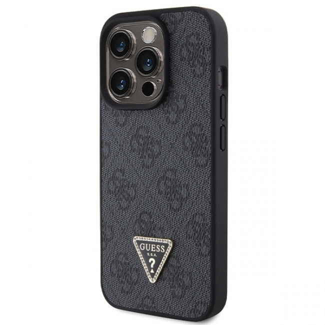 Guess iPhone 15 Pro Leather 4G Diamond Triangle Θήκη με Επένδυση Συνθετικού Δέρματος - Black - GUHCP15LP4TDPK