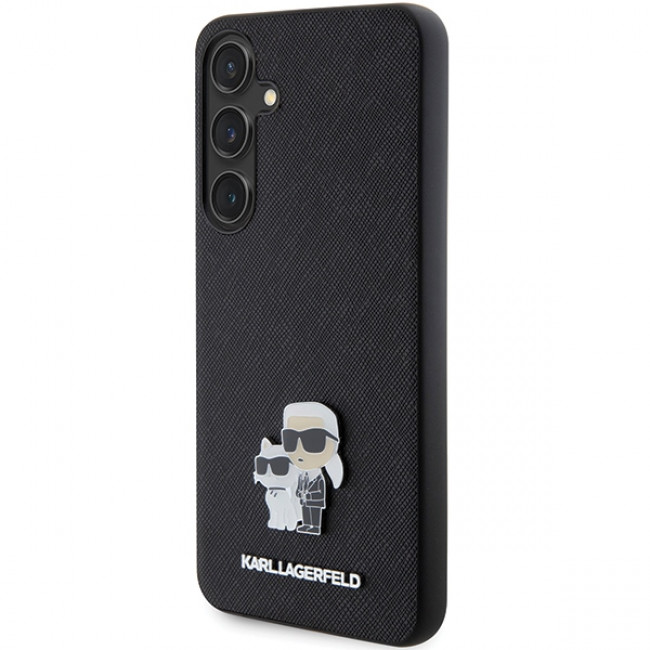 Karl Lagerfeld Samsung Galaxy S24 - Saffiano Karl and Choupette Metal Pin Σκληρή Θήκη με Επένδυση Συνθετικού Δέρματος και Πλαίσιο Σιλικόνης - Black - KLHCS24SPSAKCMPK