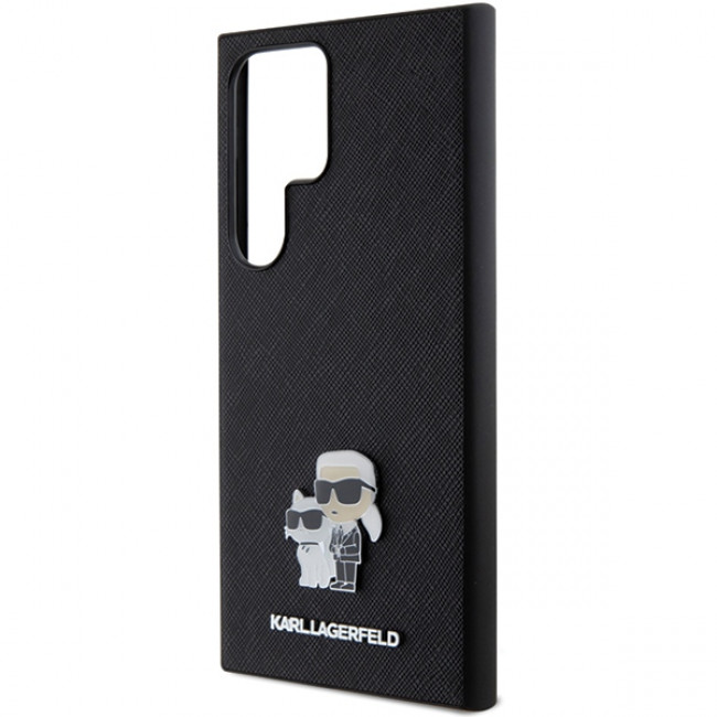 Karl Lagerfeld Samsung Galaxy S24 Ultra - Saffiano Karl and Choupette Metal Pin Σκληρή Θήκη με Επένδυση Συνθετικού Δέρματος και Πλαίσιο Σιλικόνης - Black - KLHCS24LPSAKCMPK