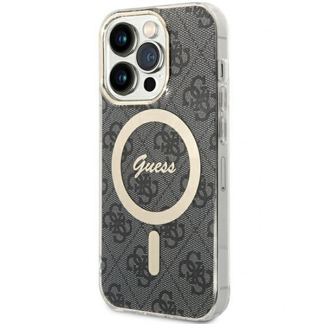 Guess iPhone 15 Pro Max IML 4G MagSafe Σκληρή Θήκη με Πλαίσιο Σιλικόνης και MagSafe - Black - GUHMP15XH4STK