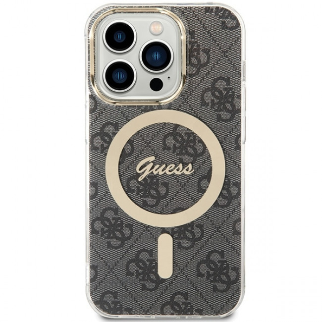 Guess iPhone 15 Pro Max IML 4G MagSafe Σκληρή Θήκη με Πλαίσιο Σιλικόνης και MagSafe - Black - GUHMP15XH4STK