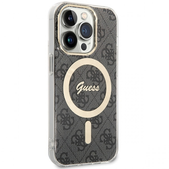 Guess iPhone 15 Pro Max IML 4G MagSafe Σκληρή Θήκη με Πλαίσιο Σιλικόνης και MagSafe - Black - GUHMP15XH4STK