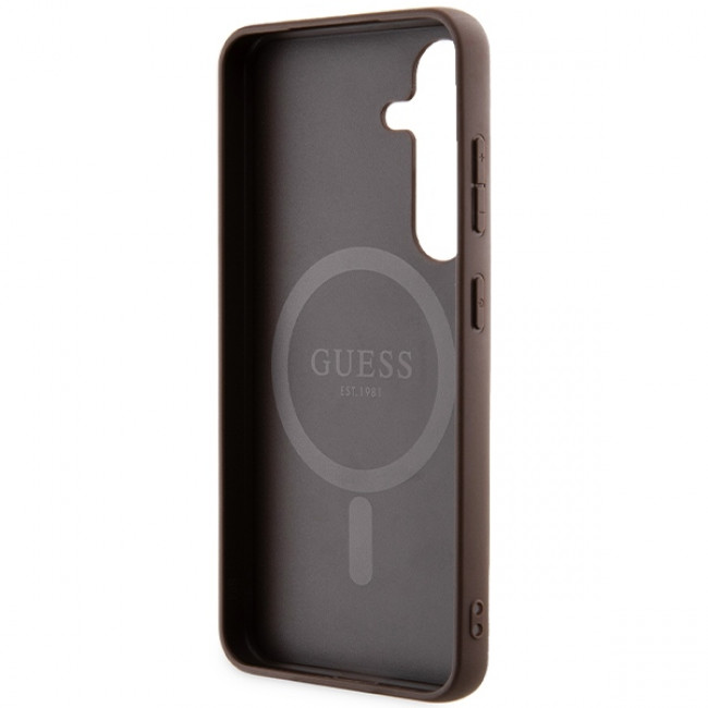 Guess Samsung Galaxy S24 - 4G Collection Leather Metal Logo MagSafe Θήκη με Επένδυση Συνθετικού Δέρματος και MagSafe - Brown - GUHMS24SG4GFRW