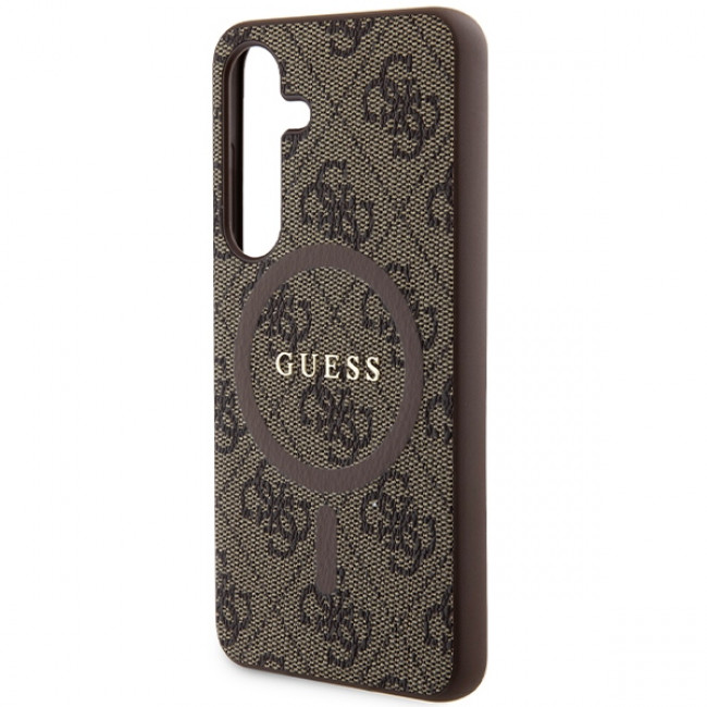 Guess Samsung Galaxy S24 - 4G Collection Leather Metal Logo MagSafe Θήκη με Επένδυση Συνθετικού Δέρματος και MagSafe - Brown - GUHMS24SG4GFRW