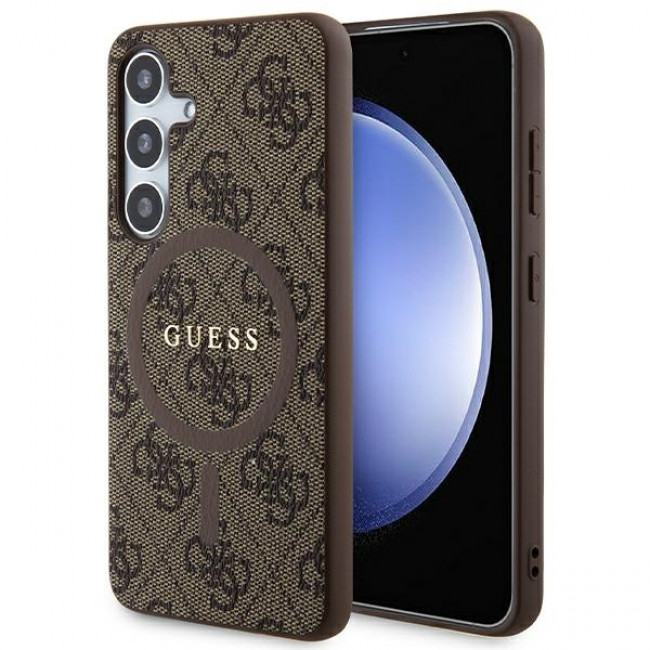 Guess Samsung Galaxy S24 - 4G Collection Leather Metal Logo MagSafe Θήκη με Επένδυση Συνθετικού Δέρματος και MagSafe - Brown - GUHMS24SG4GFRW