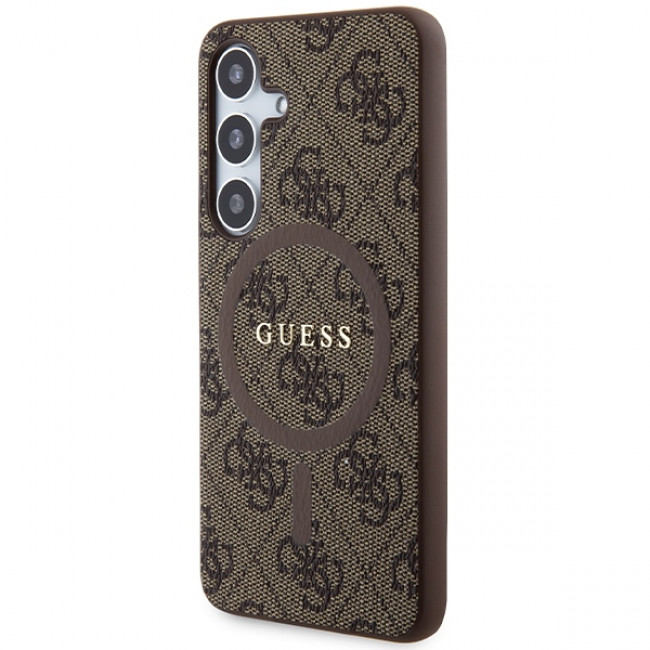 Guess Samsung Galaxy S24 - 4G Collection Leather Metal Logo MagSafe Θήκη με Επένδυση Συνθετικού Δέρματος και MagSafe - Brown - GUHMS24SG4GFRW