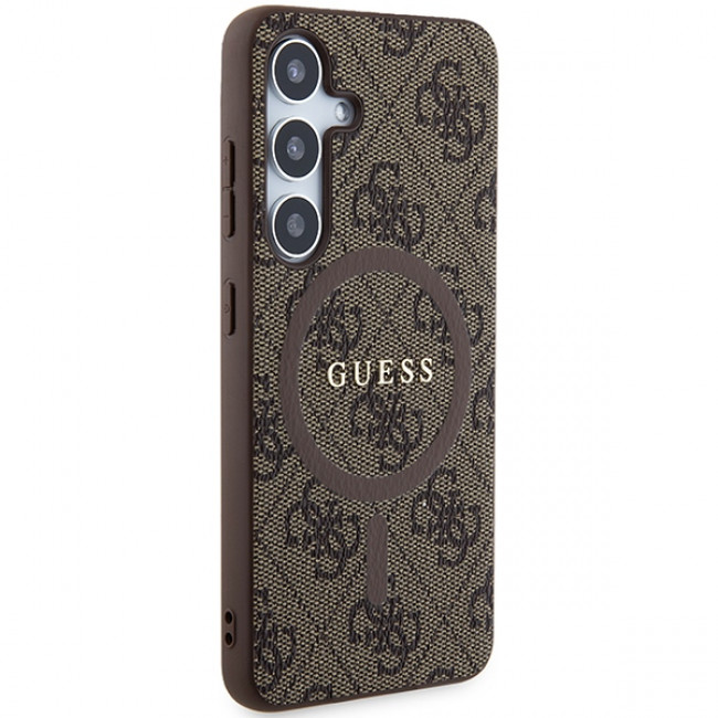 Guess Samsung Galaxy S24 - 4G Collection Leather Metal Logo MagSafe Θήκη με Επένδυση Συνθετικού Δέρματος και MagSafe - Brown - GUHMS24SG4GFRW