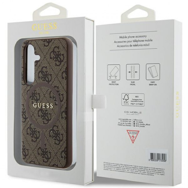 Guess Samsung Galaxy S24 - 4G Collection Leather Metal Logo MagSafe Θήκη με Επένδυση Συνθετικού Δέρματος και MagSafe - Brown - GUHMS24SG4GFRW